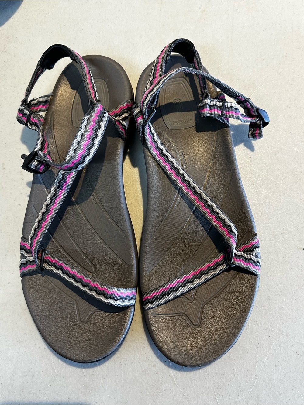 Teva Women's Black Sandals with Pink & Gray Striped Straps